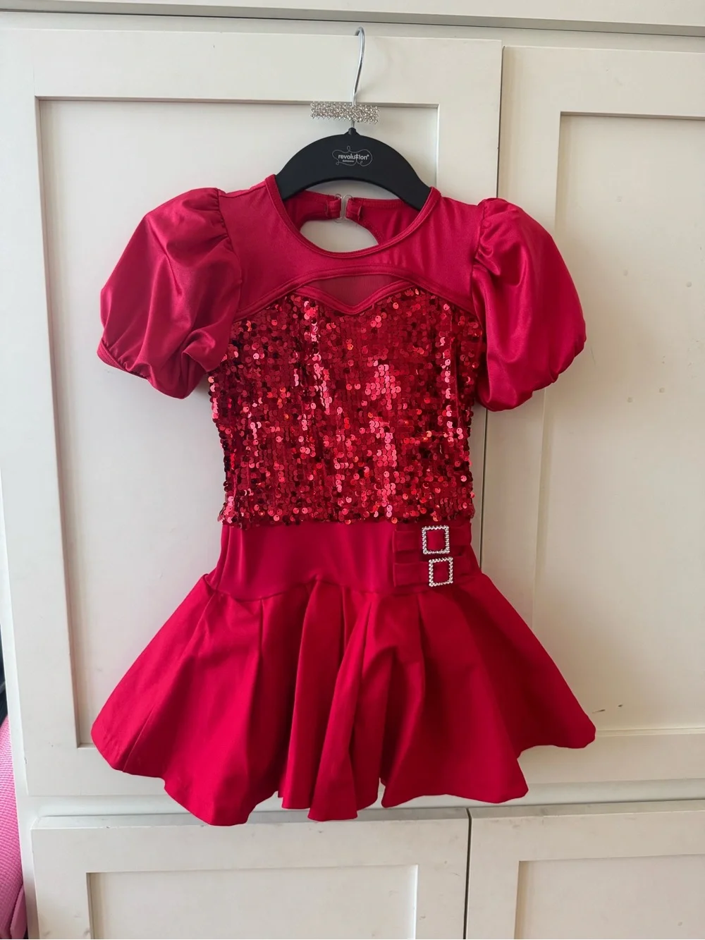 Weissman Red Sequin Puff-Sleeve Dance Costume